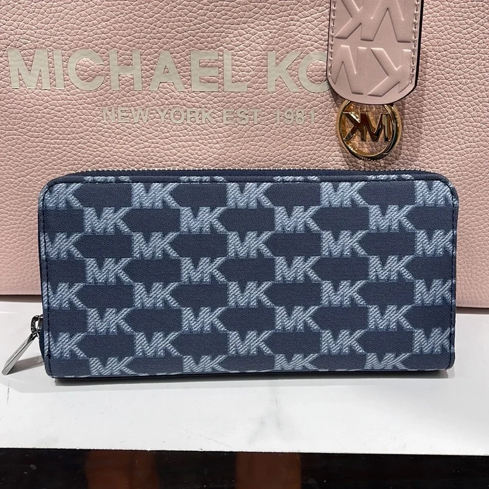 Michael Kors Men’s Women’s Cooper Tech Zip Around Continental Wallet Navy NWT